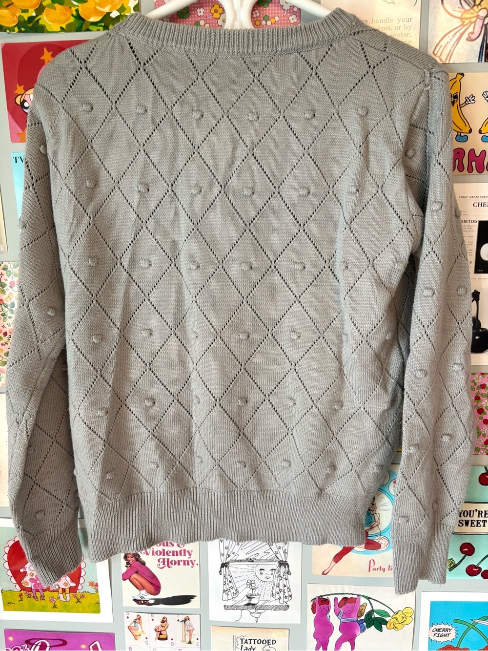Light Gray Floral Unique Vintage Style Knit Sweater - Picture 4 of 4